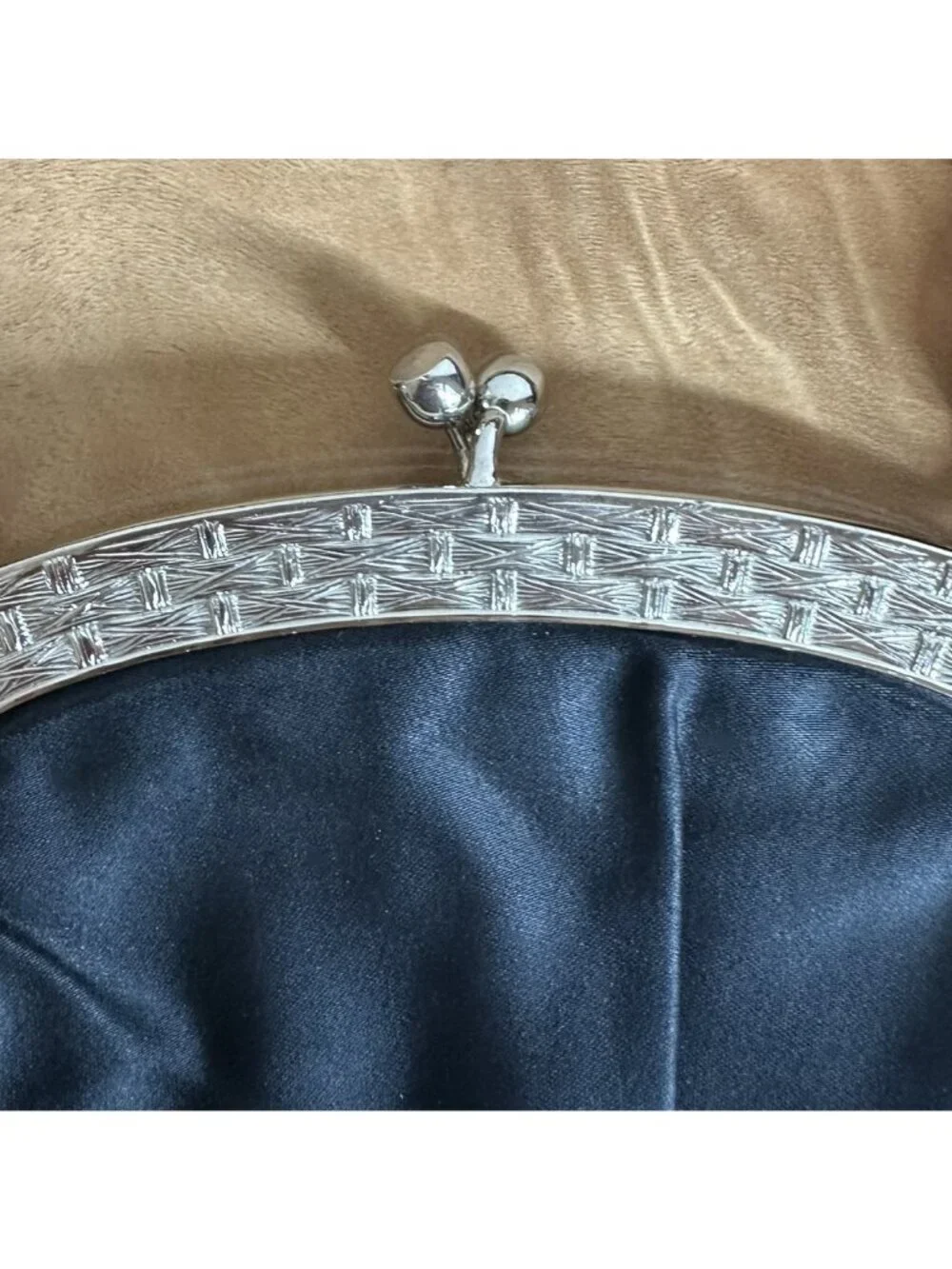 Vintage Garay Black Satin Evening Bag Kiss Lock Clutch Top Handle Cocktail Purse